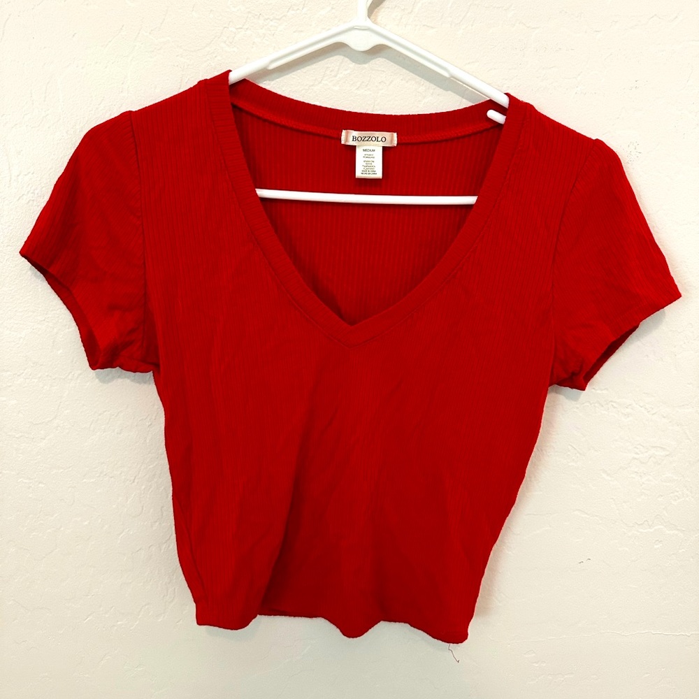 Short Sleeve Crop Top V-neck